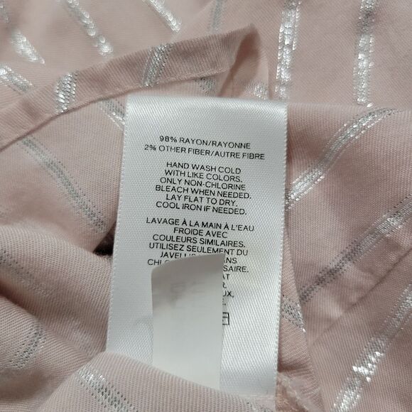 Express Blush Pink Shimmer Striped Business Dressy Loose Fit Flowy Blouse Tunic - Picture 6 of 6